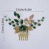 Teyglen Bridal Wedding Gold Hair Combs Green Flower Rhinestones Crystal Side Hair Comb Vintage Leaf Crystal Bride Hair Accessories for Women Girls