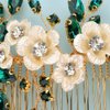 BERYUAN Bridal White Flower Green Crystal Rhinestone Hair Comb for Bride Bridesmaid Sliding side Headpieces Wedding Hair Accessories for Women and Girls (Green)