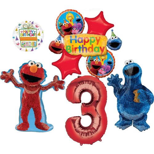 Anagram Elmo and Cookie Monster 3rd Birthday Party Supplies Balloon Bouquet Decorations