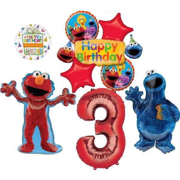 Anagram Elmo and Cookie Monster 3rd Birthday Party Supplies Balloon Bouquet Decorations