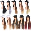 Yunkang Baseball Cap Wig Hat Wig with Synthetic Small Box Braiding Hair Extensions Attached for Black White Women Girls 24inch Long Ombre Braids Wig Black Brown Light Brown(B-53)