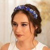 Formery Sparkly Blue Rhinestone Headband Pearl Flower Hairband Party Prom Wedding Handmade Crystal Beads Headpiece for Women and Girls