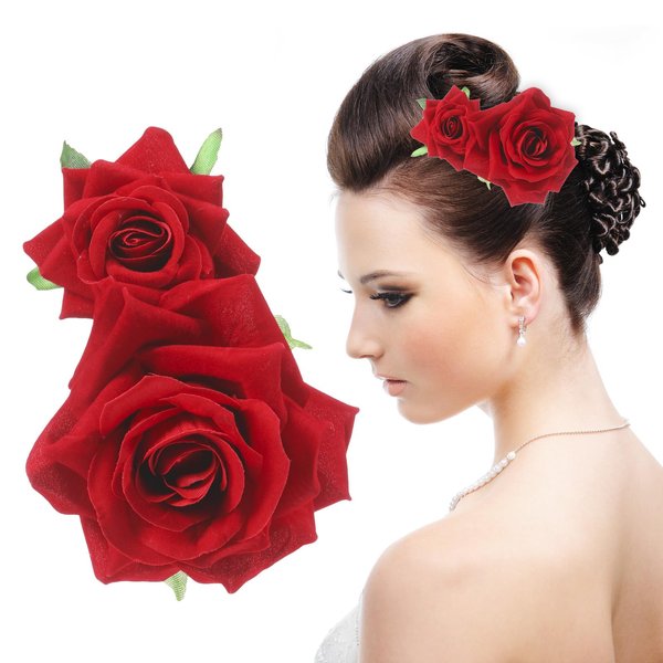 Neptniopllab Red Rose Flower Hair Clip, Fabric Rose Brooch Floral Clips Women Rose Flower Hair Accessories for Women Girl Wedding Girl Wedding Valentine Anniversary Birthday Party Favor Accessories