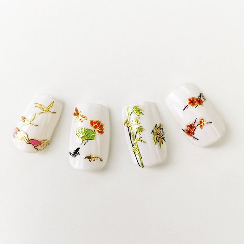 ALLYDREW 6 Sheets Asian Inspired Nail Stickers Nail Art Cherry Blossom Nail Stickers Fish Nail Art - Cherry Blossoms, Bamboos, Gingko Leaves, Koi, Dragonflies & Cranes (6 Designs)