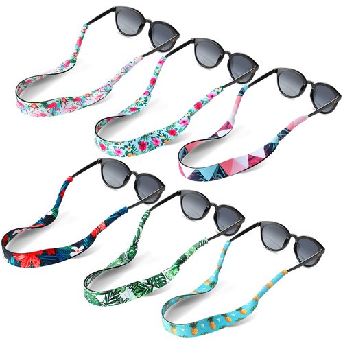 6 Pieces Floating Sunglasses Strap Hawaiian Float Neoprene Eyewear Retainer Summer Glasses Strap Sport Glasses Holder Strap for Men Women Kids