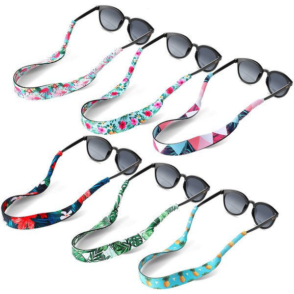 6 Pieces Floating Sunglasses Strap Hawaiian Float Neoprene Eyewear Retainer Summer Glasses Strap Sport Glasses Holder Strap for Men Women Kids