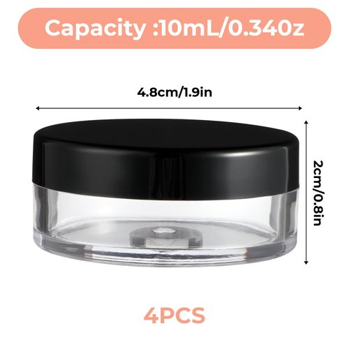 10ml/0.34oz Refillable Loose Powder Containers 4Pcs Reusable Plastic Loose Powder Compact Empty Travel Powder Container No Leak Loose Powder Compact with Elasticated Net Sifter