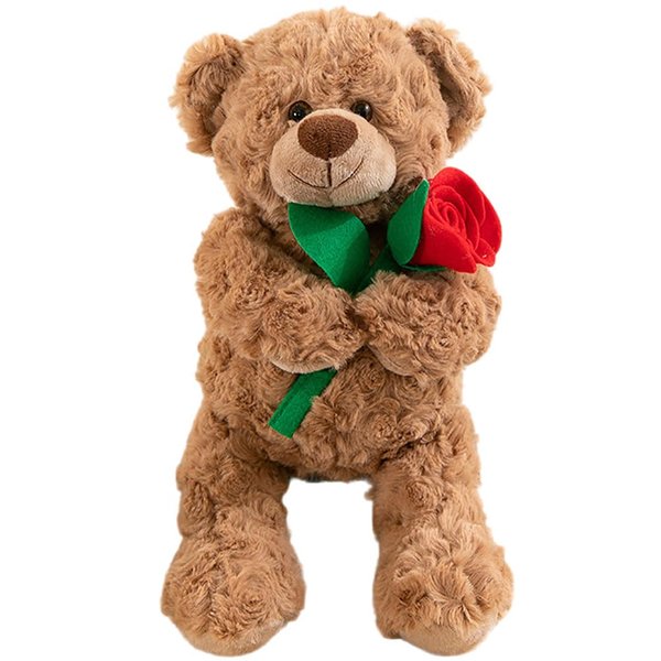 Wgxzyq Teddy Bear Stuffed Animal with Rose, Soft Cuddly Stuffed Plush Bear, Gifts for Kids Baby Toddlers on Baby Shower, Valentine's Day (Brown with Rose)