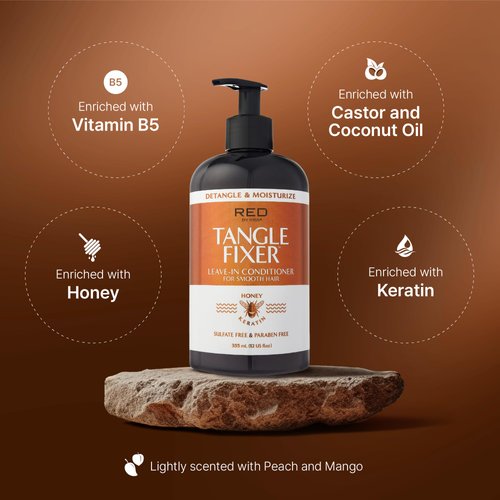 Red by Kiss Tangle Fixer with Honey & Keratin, Sulfate-Free Detangling Leave-in Conditoner for Shine & Frizz Protection, Mango & Peach Scent