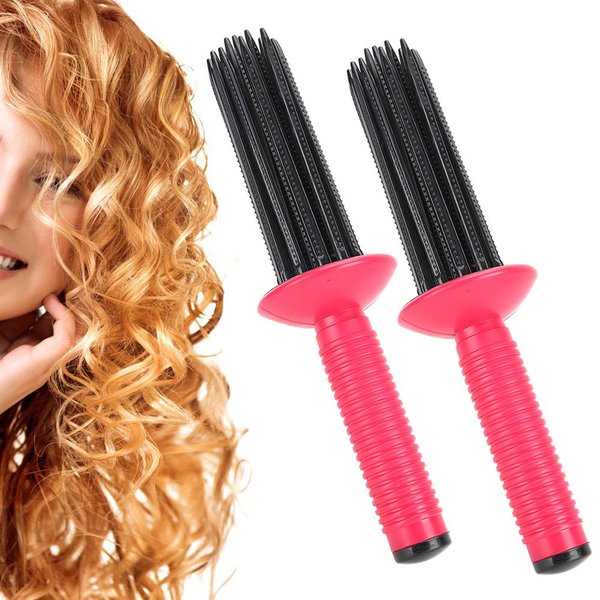 Curling Wand 2pcs 17 Comb Teeth Hair Fluffy Styling Curler Curls Comb Hair Curler Curling Make Up Brush Roller Tool Anti‑Slip Use Hair Salon for Home Personal Use Travel Hair Salon