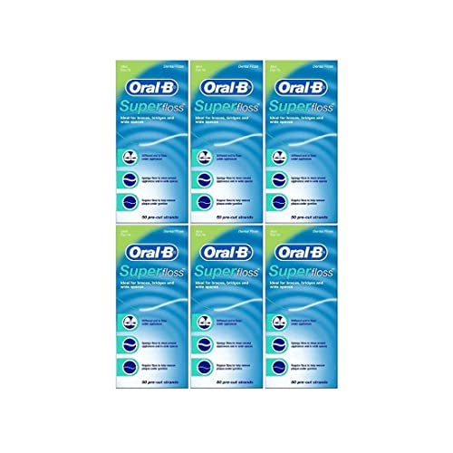 Oral-B Super Floss Mint Dental Floss for Braces Bridges - 50 Strips (Pack of 6)