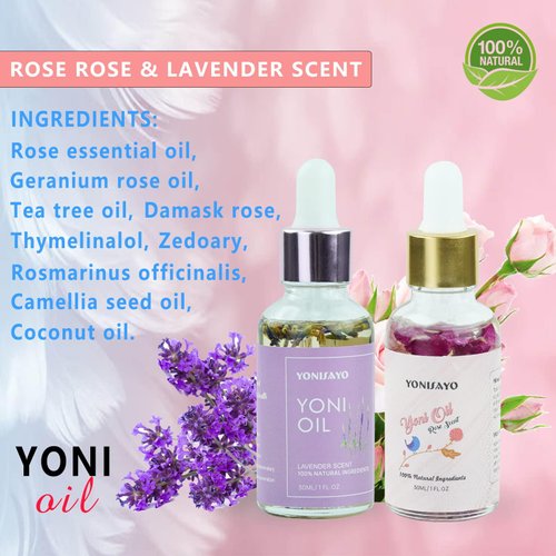 2 Packs Yoni Essential Oil for Women, All Natural Feminine Intimate Deodorant Remove Odor, Ph Balanced, 100% Vaginal Serum Made with Rose Lavender Oils (1 fl oz/30 ml)
