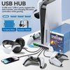 PS5 / PS5 Slim Stand and Cooling Station with RGB LED Controller Charging Station for Playstation 5 Console, PS5 Controller Charger, PS5 / PS5 Slim Accessories with 3 Level Cooling Fan, 3 USB Hub