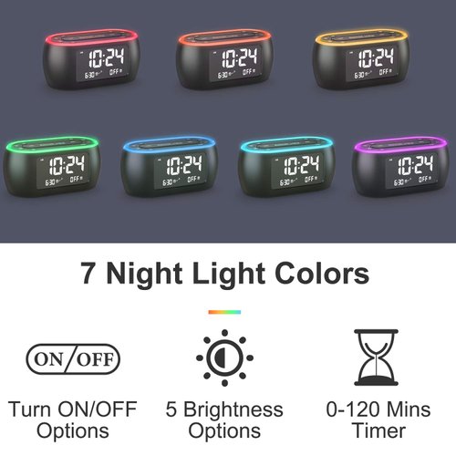 HOUSBAY Glow Small Alarm Clock Radio for Bedrooms with 7 Color Night Light, Dual Alarm, Dimmer, USB Charger, Battery Backup, Nap Timer, FM Radio with Auto-Off Timer for Bedside