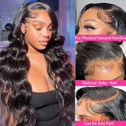 RLTEO Body Wave Lace Front Wigs Human Hair Pre Plucked 13x4 Glueless Wigs Human Hair 180% Density HD Lace Frontal Wigs for Black Women Short Wigs Human Hair with Baby Hair Natural Color 16 Inch
