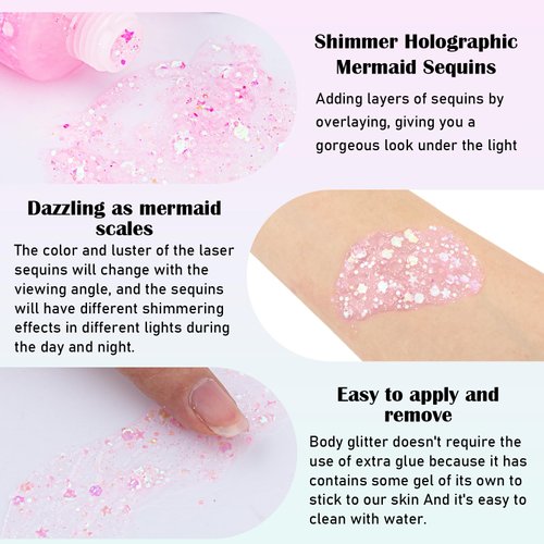 BowJian Pink Body Glitter Singer Concerts Pink Face Glitter Festival Rave Accessories Glitter Eyeshadow Pink Face Paint Pink Hair Glitter Gel Chunky Glitter Makeup Pink Glitter for Eye Lip Hair Nails