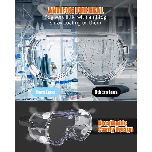 EinKau 1 Pcs Anti-Fog Indirectly Vented Lab Safety Goggles Over Glasses,Clear Chemistry Splash Proof Science Goggles Wide-Vision Adjustable Protective Chemical Soft Lightweight