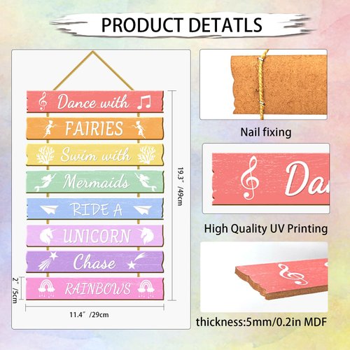 Rutiyoka Rainbow Room Decor for Girls Bedroom Girls Room Wall Decor Unicorn Inspirational Wall Art for Kids Room Decor Wood Wall Decorations Little Girl Nursery Room Decor Toddler Room Sign (Rainbow)