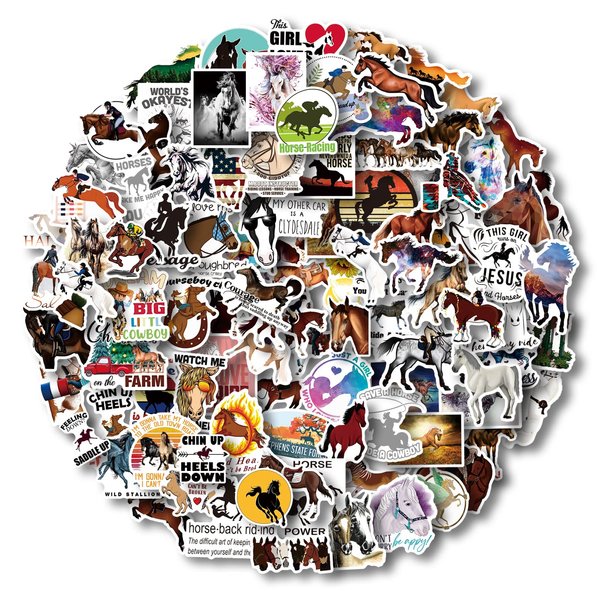 AOWDIAO 100 Pieces Horse Stickers, Horse Riding Stickers Pack for Water Bottle, Laptop, Car, Luggage, Horse Gifts for Girls Women Kids