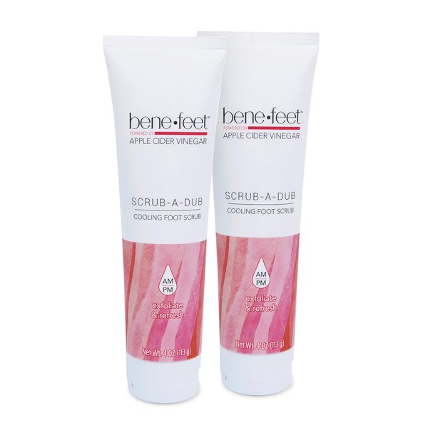 Benefeet Scrub-A-Dub Cooling Foot Scrub - Exfoliates + Refreshes Dry + Dull Skin, Get Smoother Skin from Heel to Toe, Made w/Vitamin E, Apple Cider Vinegar, Walnut Shell + Apricot Seed, 4 oz (2 Pack)