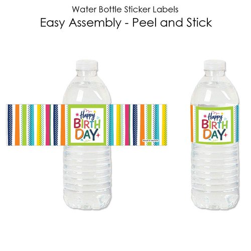 Big Dot of Happiness Cheerful Happy Birthday - Colorful Birthday Party Water Bottle Sticker Labels - Set of 20