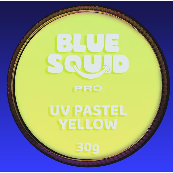 Blue Squid PRO UV Face Paint - UV Pastel Yellow (30g) - Professional Water Based UV Activated Neon Glow in the Dark Single Cake Face & Body Paint Makeup Supplies for Adults Kids Halloween UV Facepaint