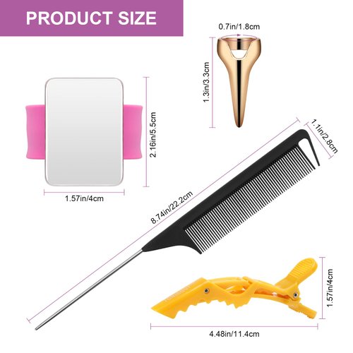 Coldairsoap 17 Pieces Hair Parting Tools Set, Included 8P Hair Parting Ring 2P Metal Rat Tail Comb 6P Hair Sectioning Clip with 1P Magnetic Wrist Sewing Pin Holder for Braiding (Colorful)