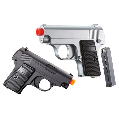 Lancer Tactical 250 FPS Dual Airsoft Spring Pistols Silver & Black for Cosplay James Bond Costume, Spring Pistol Gun Toy for Youth, Great Started kit for Beginner