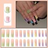 ANDGING Neon Long Press on Nails Square Fake Nails with Glue Acrylic Aesthetic Ballerina Glue on Nails with Designs Iridescent Gel Manicure False Nail for Women Stick ons Nails for Wedding Birthday