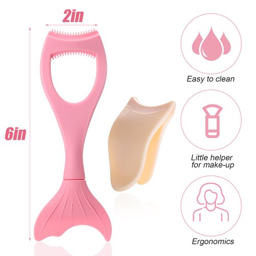 Vodolo Eyelash Tools Mascara Shield,6-in-1 Silicone Mermaid Mascara Shield Precision Applicator Guard,Makeup Eye Lash Separator Tool,Eyelid Cover with Eyeliner Template and Eyelash Curler