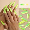 Fluorescent Green Chrome Press on Nails Long Ballerina Fake Nails Metallic Mirror Coffin False Nails Fluorescent Green Glue on Nails Laser Acrylic Nails for Women Girls Manicure Nail Decoration 24pcs
