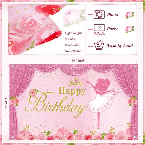 Tatuo Ballerina Birthday Party Decorations Photography Backdrops Ballet Girls Backdrop Supplies Dance for Baby Shower Supplies, Pink, 60x32 inches