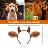 Beviliu Cow Ears Headband - Realistic Animal Cow Horns and Ears Headband Makeup Washing, Furry Fluffy Cow Costume headband for Animal Party Halloween Costume, Brown