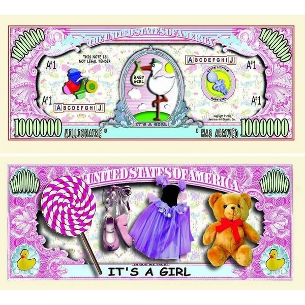 50 It's A Girl Million Dollar Baby Bills with Bonus “Thanks a Million” Gift Card Set