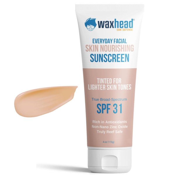 Waxhead Tinted Sunscreen for Face (Sheer Light Tint) - Mineral Sunscreen, Zinc Sunscreen Lotion, BB Cream with SPF, Protector Solar Para La Cara (4oz)