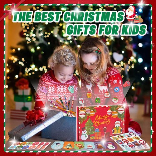 171 Pieces Christmas Stationery Party Favors Bulk Xmas Goodie Bag Stuffers for Kids Stationery Set School Class Reward Prizes Notebooks Pencils Sharpener Erasers Stickers Stamps for Classroom Gift