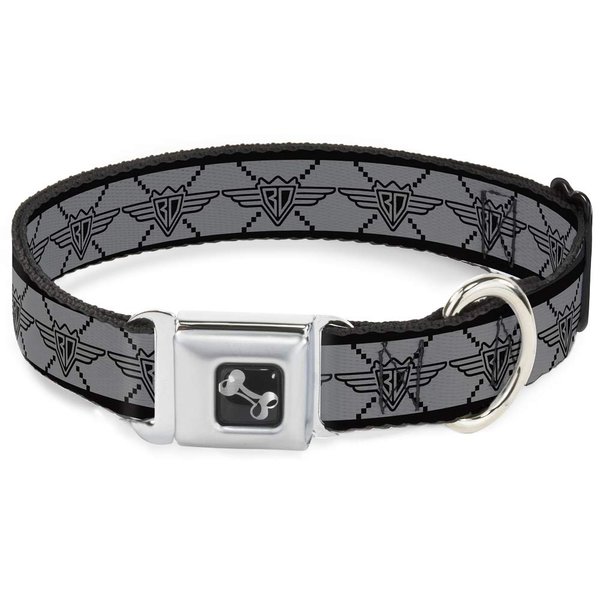 Dog Collar Seatbelt Buckle Buckle Down BD Monogram2 Gray Black 18 to 32 Inches 1.5 Inch Wide