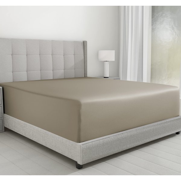 Luxuriously Soft Twin Fitted Sheet, 600 Thread Count Cooling Sheets, Sateen Weave, 100% Cotton Sheets, No-Pop Elastic for Snug Fit, Deep Pocket Bottom Sheet with Head & Foot Tag (Taupe)