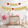 Mom Happy Birthday Banner, Cheers to Monther's Birthday Party Decorations Decors, Women's Birthday/Annversary Party Supplies, Gold&Red Glitter