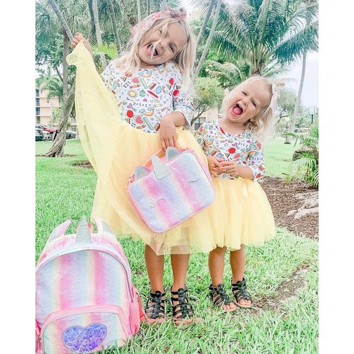 mibasies Kids Insulated Lunch Box for Girls Rainbow Unicorn Lunch Bag for School (Pink Blue Rainbow)