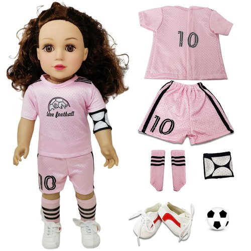 18 inch Doll Clothes Accessories - Package Includes Captain's Armband, Shirt, Shorts, Socks,Shoes and Football Compatible All 18 Inch Girl Dolls