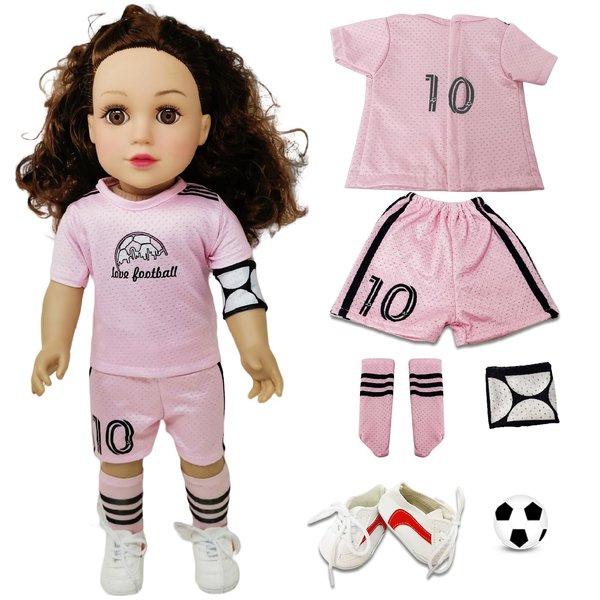 18 inch Doll Clothes Accessories - Package Includes Captain's Armband, Shirt, Shorts, Socks,Shoes and Football Compatible All 18 Inch Girl Dolls