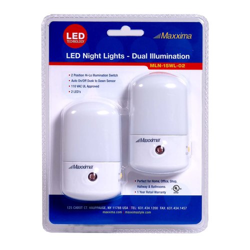 Maxxima LED Night Light with White Lens, Hi/Lo Switch, Dawn to Dusk Sensor (Pack of 2)