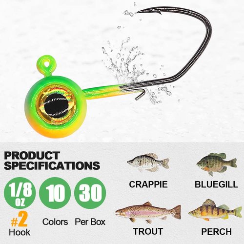 Crappie-Jig-Heads-Kit-with-Underspin-Jig-Head-Spinner-Blade, Crappie Lures and Jigs for Crappie Fishing Jigs - 30 & 50 Pack, 1/8, 1/16, 1/32 oz