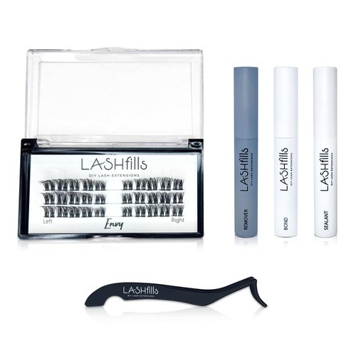 Lashfills DIY Lash Extension Kit Lash Cluster Kit with Lash Bond Lash Sealant Lash Remover and Lash Application Tool 3 Set of Lashes 30 Lash Clusters (Extra Volume-Envy)