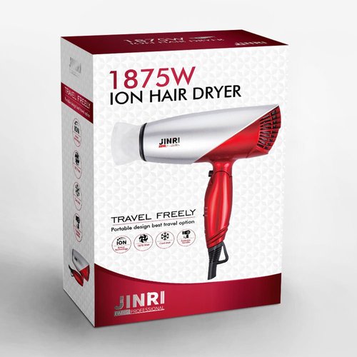 Travel Hair Dryer with Dual Voltage, 1875W Compact Hair Dryer with Folding Handle, Travel Blow Dryer (Red)