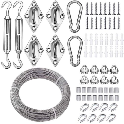 TooTaci T316 Stainless Steel Sun Shade Sail Hardware Kit Rectangle 6 Inch,50ft 1/8 Cable Wire for Rectangle Shade Sail,70pcs Marine Grade Shade Sail Hardware with 1/8 Cable for Patio,Outdoor Canopys