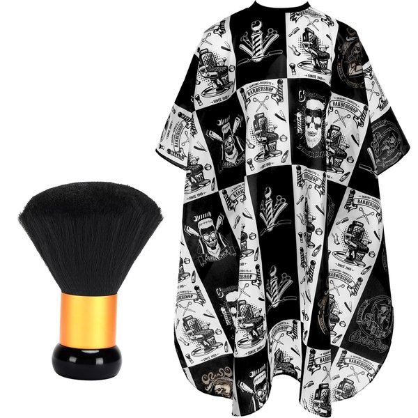 FEBSNOW Hair Cutting Cape Kit,Professional Barber Cape with Neck Duster Brush for Adults Waterproof Salon Cape with Adjustable Closure Snap Salon Barber Supplies 47x55 Inches(Black and White Plaid)