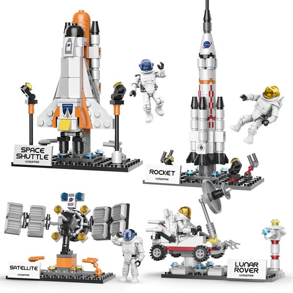 Amoyasite Space Exploration Shuttle Toys for 6 7 8 9 10 11 12 Year Old Kids, Girls, Boys, 4 in 1 STEM Projects Rocket Building Toy Kit with 4 Astronauts, Creative Gift Idea for Kids, 415 PCS