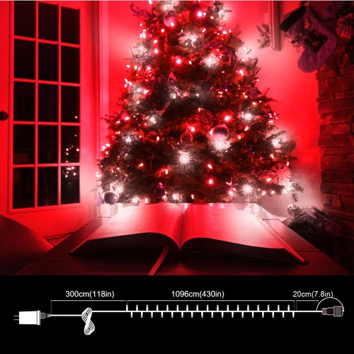 LAMPHOME 500 LED String Lights Outdoor, 16 Modes Plug in Twinkle Fairy Lights for Bedroom, 46ft 500LED Christmas Lights Cluster Lights Outdoor Waterproof Red&White Bulb